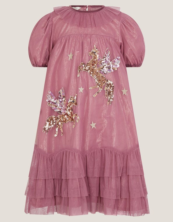 Christmas Unicorn Trapeze Dress, Pink (PINK), large