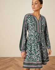 Floral Print Bead Jersey Short Dress, Green (GREEN), large