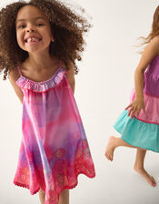 Sleeveless Smocked Colourblock Dress, Pink (PINK), large