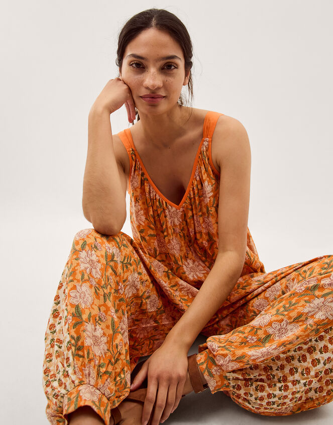 Carris Floral Print Jumpsuit, Orange (ORANGE), large