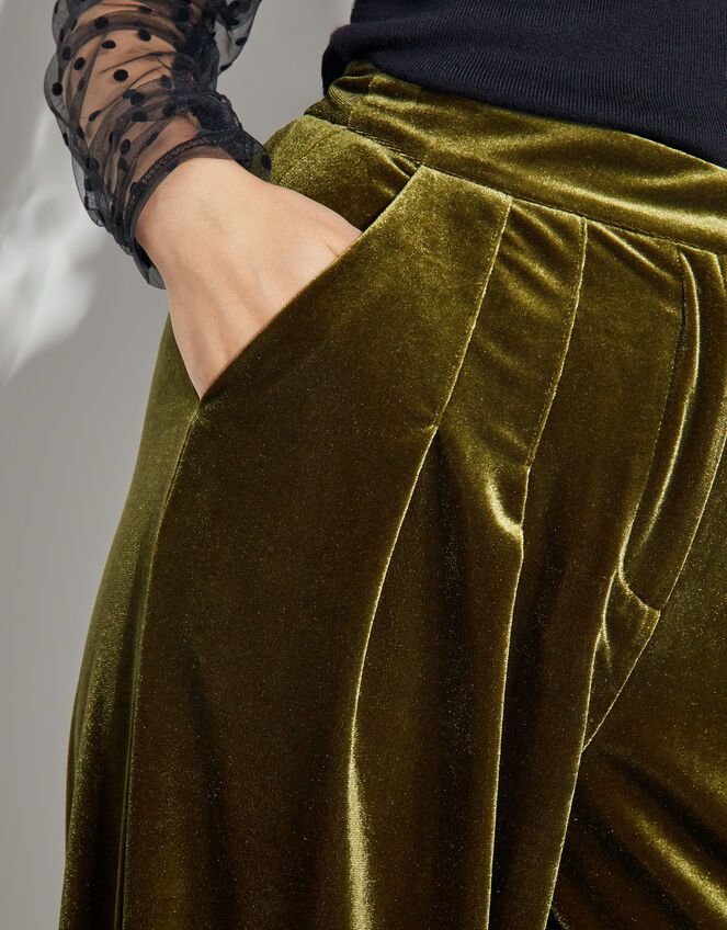 Valery Wide Leg Velvet Trousers, Green (OLIVE), large