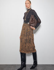 Liza Leopard Print Midi Skirt, Brown (BROWN), large
