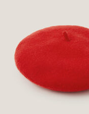 Bow Charm Wool Beret, Red (RED), large
