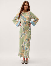 Clemence Aurelie Butterfly Long Sleeve Maxi Dress, Green (SAGE), large
