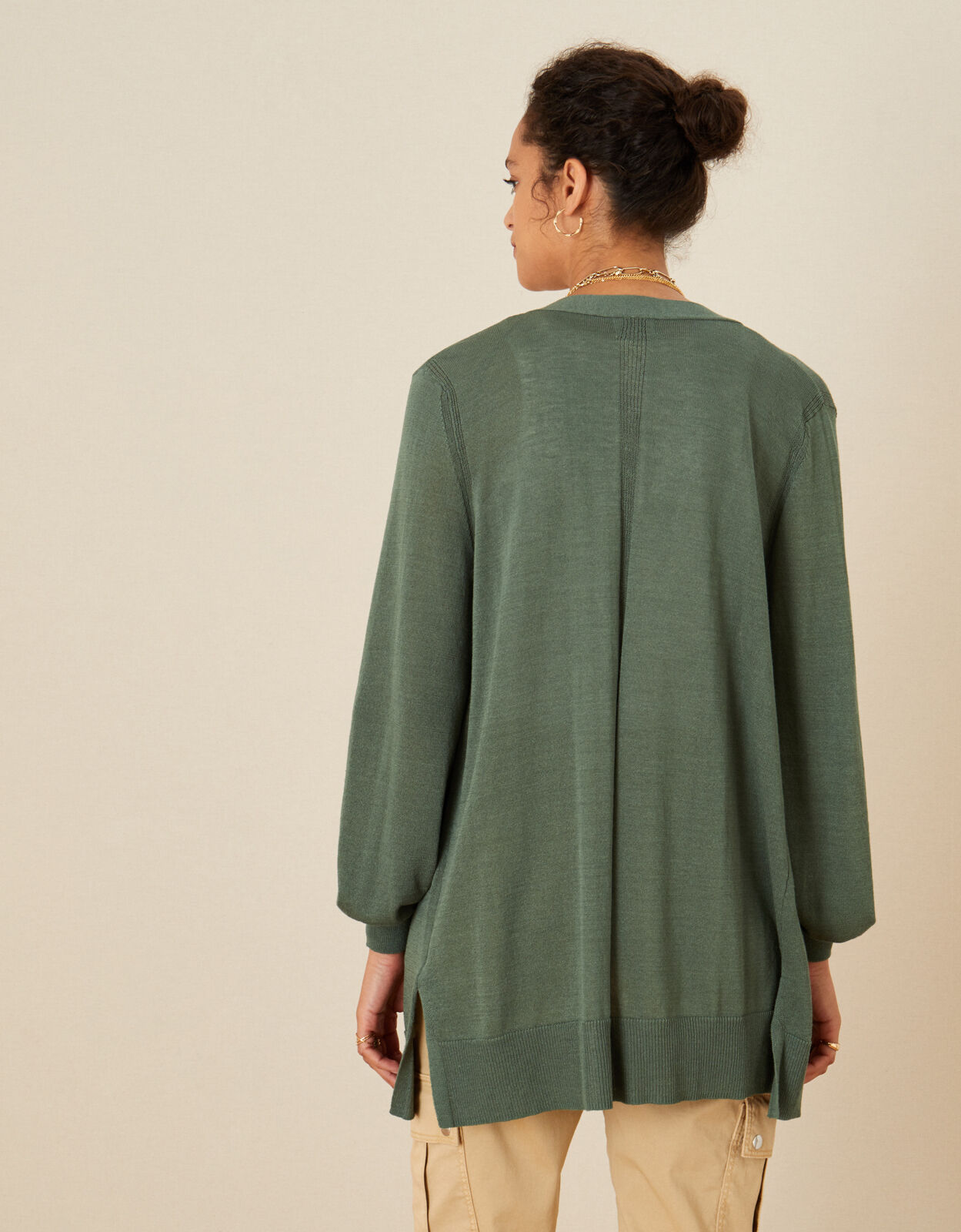 Longline Cardigan in Linen Blend Green