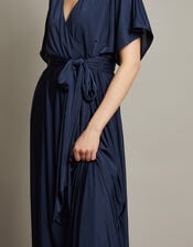 Jillian Drape Tie Waist Bridesmaid Dress, Blue (NAVY), large