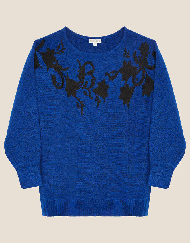 Besi Batwing Floral Embroidered Jumper, Blue (COBALT), large