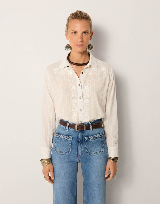 Maison Hotel Kerry Floral Embroidered Shirt, White (WHITE), large