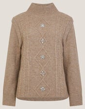 Candice Embellished Cable Knit Jumper, Mink (MINK), large