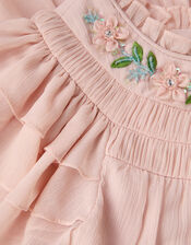 Carmen Embellished Collar Tiered Dress, Pink (PINK), large