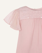 Princessa Sequin Yoke Chiffon Top , Pink (DUSKY PINK), large