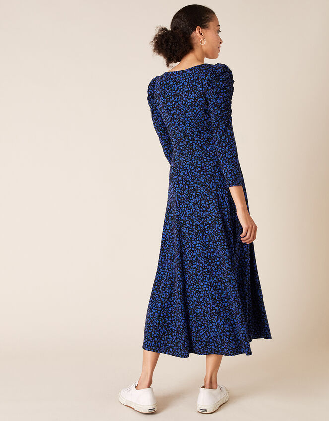 Floral Square Neck Jersey Midi Dress, Blue (COBALT), large