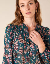 Feather Print Blouse in Sustainable Viscose, Green (DARK GREEN), large