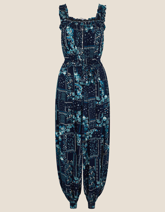 Printed Jersey Hareem Jumpsuit, Blue (NAVY), large