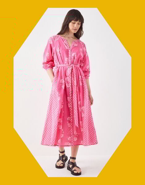 East Amber Floral Print Midi Dress, Pink (PINK), large