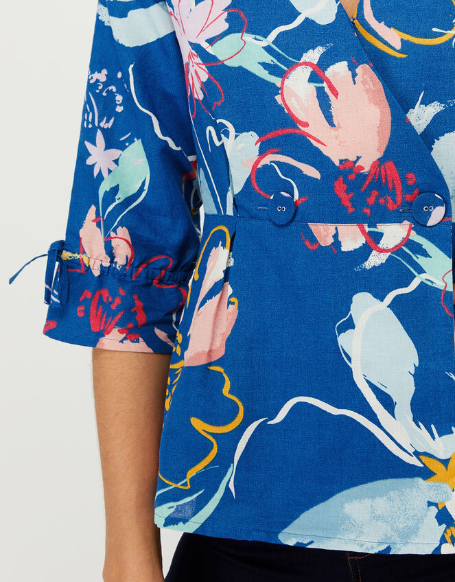 Fleur Blouse in Linen and Organic Cotton, Blue (BLUE), large