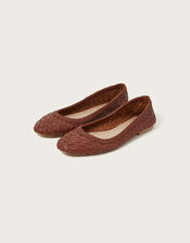 Woven Leather Ballerina Flats, Brown (BROWN), large