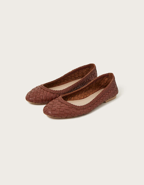 Woven Leather Ballerina Flats Brown, Brown (BROWN), large