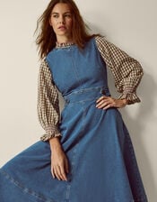Ella Sleeveless Denim Midi Dress, Blue (MID AUTHENTIC BLUE), large