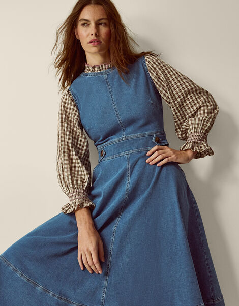 Ella Sleeveless Denim Midi Dress, Blue (MID AUTHENTIC BLUE), large