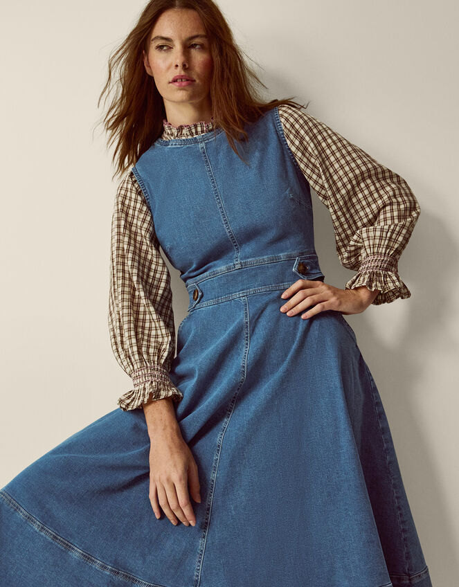 Ella Sleeveless Denim Midi Dress, Blue (MID AUTHENTIC BLUE), large
