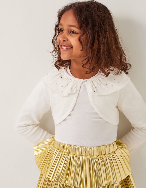 Oversized Diamante Collar Cardigan, Ivory (IVORY), large