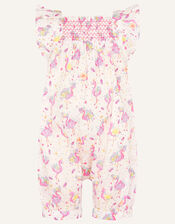Baby Flamingo Print Romper, Ivory (IVORY), large