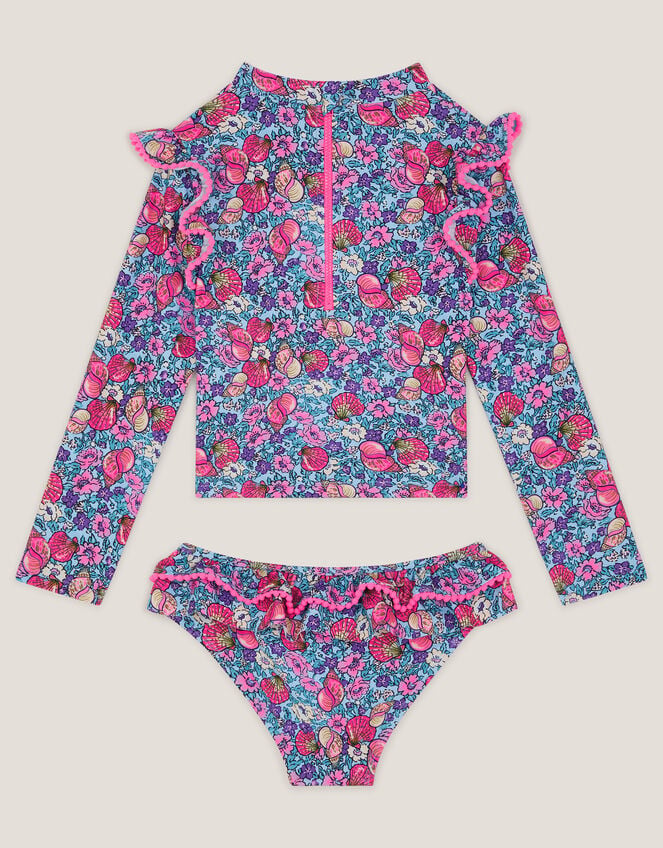 Floral Shell UPF50+ Rash Vest Swim Set, Blue (BLUE), large