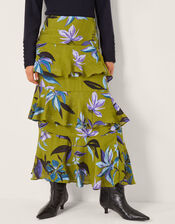 Sonya Floral Print Frill Midi Skirt, Green (KHAKI), large