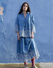 East Denim Broderie Shirt, Blue (BLUE), large