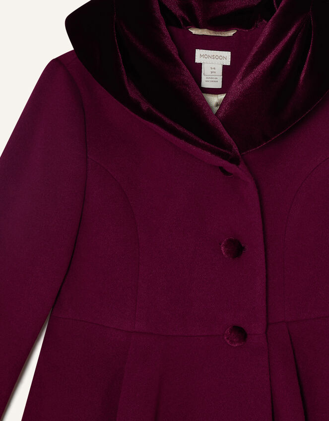 Velvet Shawl Collar Pleated Coat, Red (BURGUNDY), large