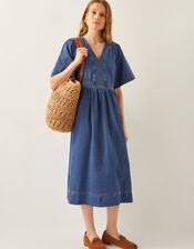 Lydia Short Sleeve Denim Midi Dress, Blue (MID INDIGO), large