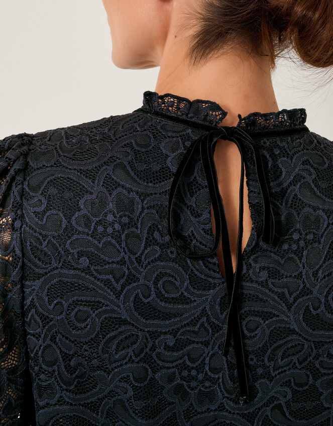 Larna Lace Long Sleeve Blouse, Blue (NAVY), large