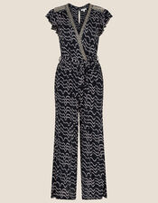 Martha Printed Jersey Jumpsuit, Black (BLACK), large