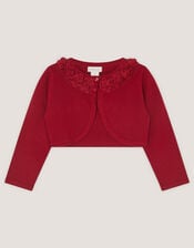 Baby Ottilie Appliqu&eacute; Rose Cardigan, Red (RED), large