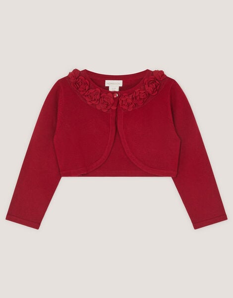 Baby Ottilie Appliqu&eacute; Rose Cardigan, Red (RED), large