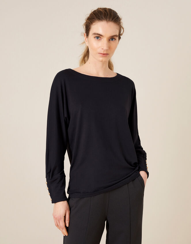 LOUNGE Button Cuff Longline Jersey Top, Grey (CHARCOAL), large