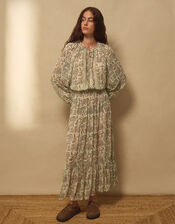 East Odette Hand-Woodblock Print Midi Dress, Multi (MULTI), large