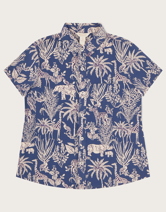 Safari Animal Print Shirt WWF-UK Collaboration, Blue (NAVY), large