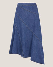 Annie Asymmetric Denim Midi Skirt, Blue (MID AUTHENTIC BLUE), large