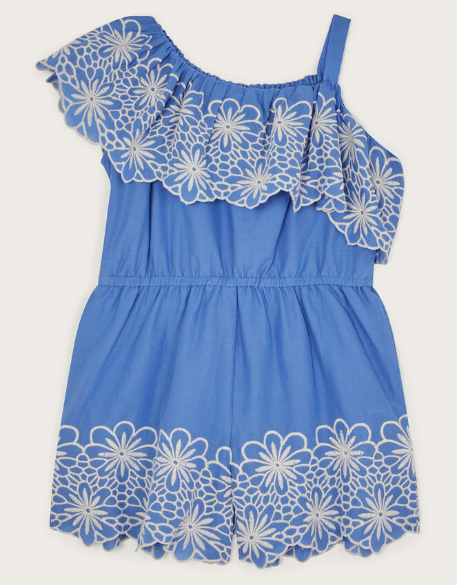 Embroidered Frill Playsuit, Blue (BLUE), large