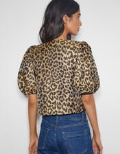 Anne Leopard Print Bow Jacket, Brown (BROWN), large