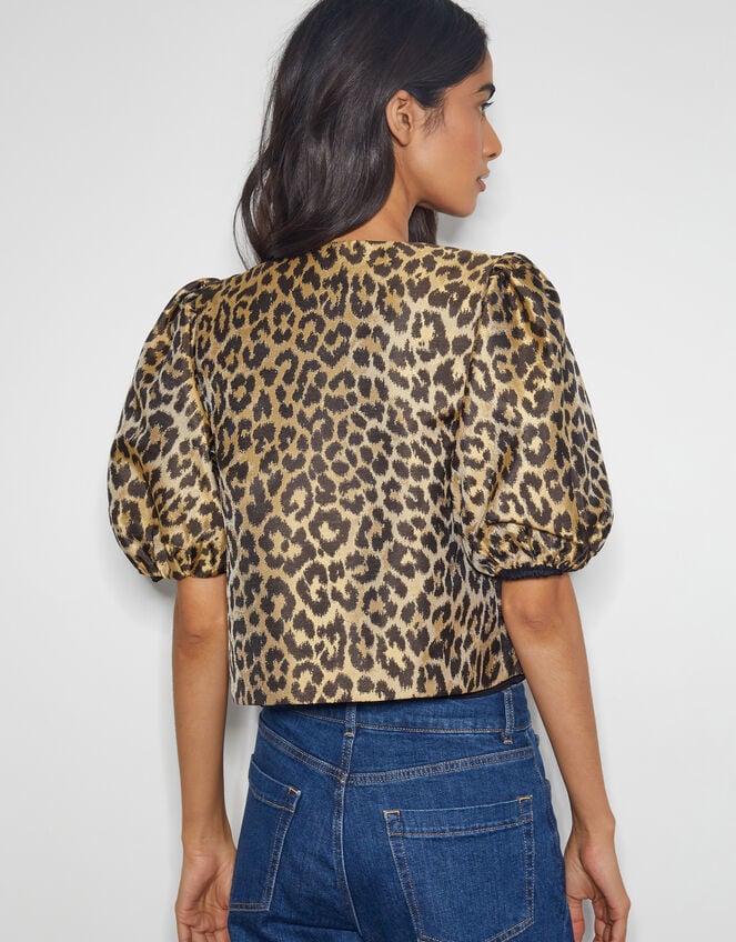 Anne Leopard Print Bow Jacket, Brown (BROWN), large
