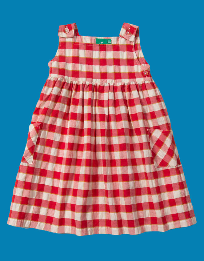 Little Green Radicals Check Pinny Dress, Red (RED), large