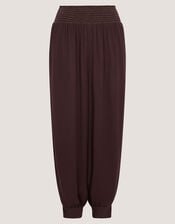 Reese Shirred Harem Trousers, Brown (BROWN), large