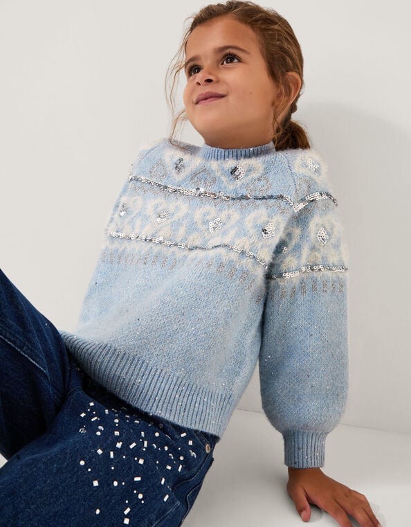 Sparkle Heart Jumper, Blue (BLUE), large