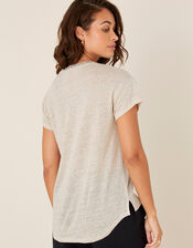 Scoop Neck T-Shirt in Pure Linen, Natural (STONE), large