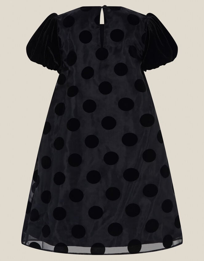 Flossie Puff Sleeve Polka Dot Party Dress, Black (BLACK), large