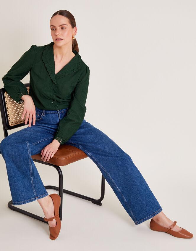 Cora Embroidered Shirt, Green (GREEN), large