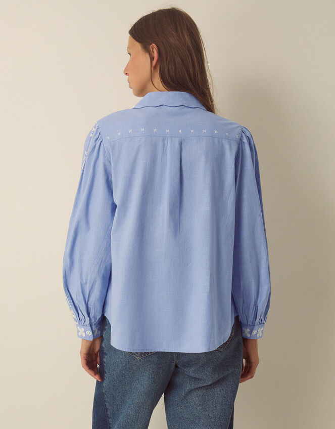 Felicity Long Sleeve Embroidered Cotton Shirt, Blue (BLUE), large
